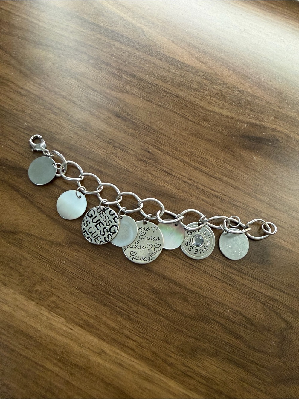 GUESS Silver-Tone Disc Charm Bracelet - Metallic Silver